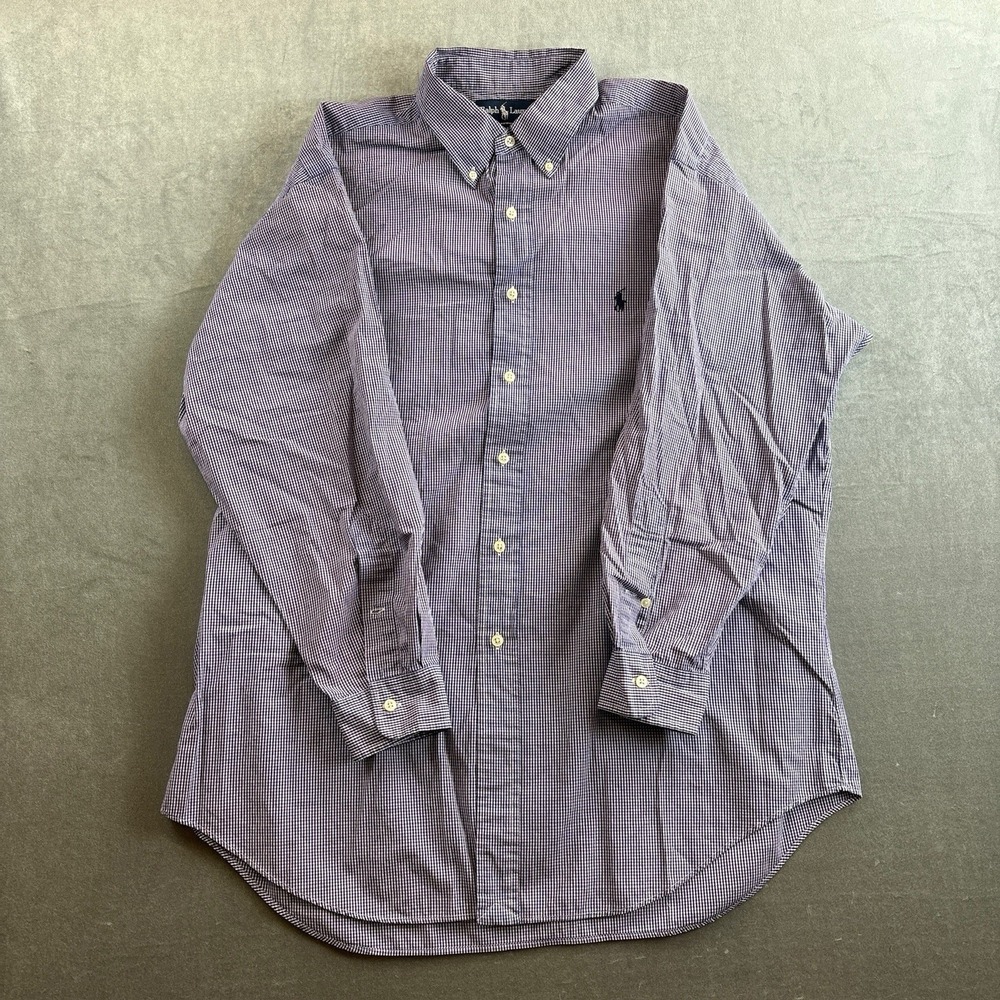 Ralph Lauren Mens Yarmouth Long Sleeve Button Up 16.5 32/33 Logo Blue Pinpoint